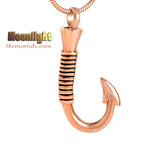 Fish Hook Rose Gold Fishing Urn Cremation Pendant Ash Holder Memorial Necklace