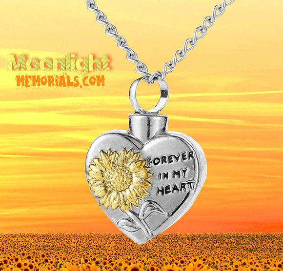 Sunflower Forever in my Heart Urn Cremation Pendant Ashes Holder Memorial Necklace