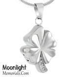 Four Leaf Clover Crystal Cremation Urn Keepsake Ashes Memorial Necklace