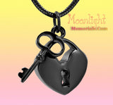 Heart Lock and Key Urn Cremation Necklace