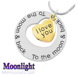 I love you to the moon and Back Heart Urn Cremation Necklace