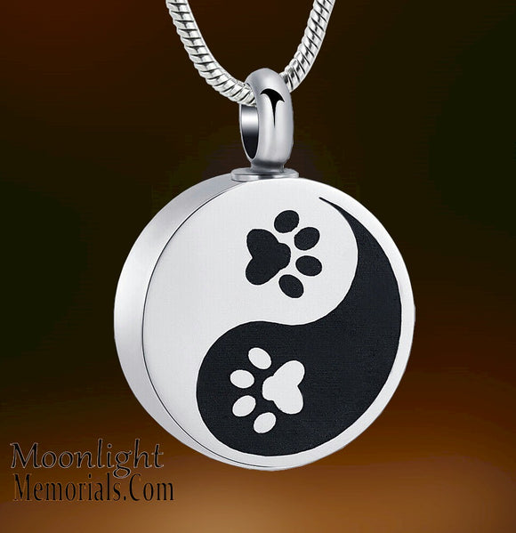 Yin and Yang Paw Print Urn Keepsake Ashes Memorial Necklace