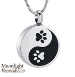 Yin and Yang Paw Print Urn Keepsake Ashes Memorial Necklace