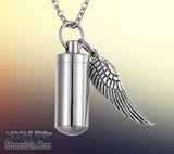 Cylinder & Angel Wing Cremation Urn Necklace