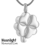 Four Heart Leaf Clover Crystal Cremation Urn Keepsake Ashes Memorial Necklace