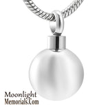 Polished Stainless Steel Ball Urn Keepsake Ashes Memorial Necklace