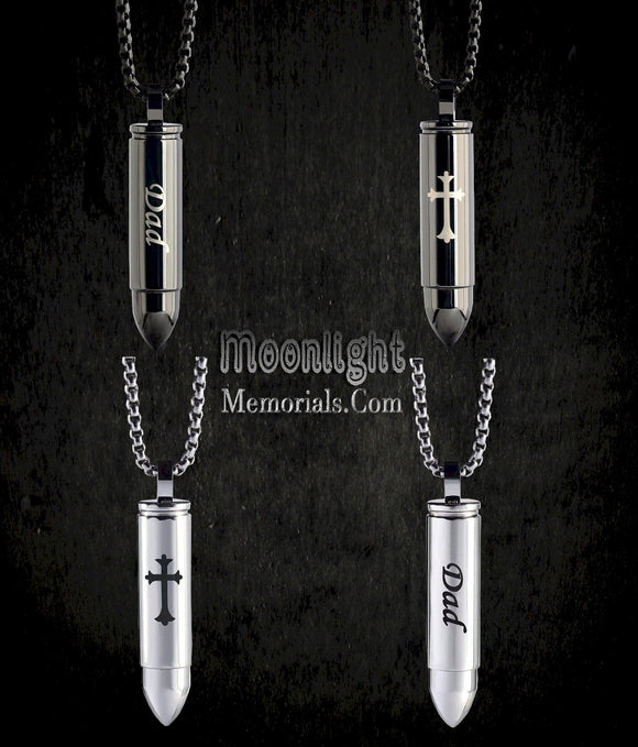 Dad Cross Bullet Urn Cremation Necklace