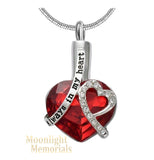 Always in my Heart Crystal Red Urn Cremation Pendant Ash Holder Memorial Necklace