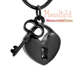 Heart Lock and Key Urn Cremation Necklace