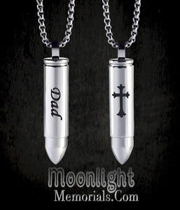 Dad Cross Bullet Urn Cremation Necklace