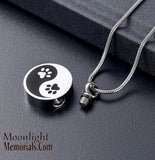 Yin and Yang Paw Print Urn Keepsake Ashes Memorial Necklace