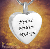 My Dad My Hero My Angel Heart Engraved Cremation Urn Keepsake Ashes Memorial Necklace