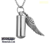 Cylinder & Angel Wing Cremation Urn Necklace