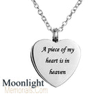 Piece of my Heart in Heaven Urn Cremation Pendant Ash Holder Memorial Necklace