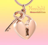 Heart Lock and Key Urn Cremation Necklace