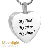 My Dad My Hero My Angel Heart Engraved Cremation Urn Keepsake Ashes Memorial Necklace