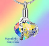 Always in my Heart Grandma Grandpa Crystal Urn Cremation Pendant Ash Holder Memorial Necklace