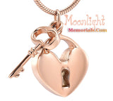 Heart Lock and Key Urn Cremation Necklace