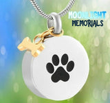 Paw Dog Bone Charm Urn Cremation Pendant Ash Holder Memorial Necklace