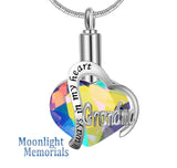 Always in my Heart Grandma Grandpa Crystal Urn Cremation Pendant Ash Holder Memorial Necklace