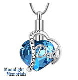 Always in my Heart Mom Dad Crystal Urn Cremation Pendant Ash Holder Memorial Necklace