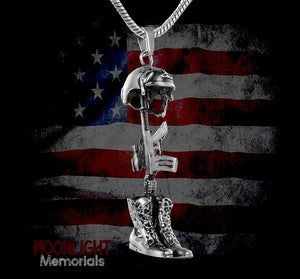 Soldier Military Gun Boots Urn Cremation Pendant Ash Holder Memorial Necklace