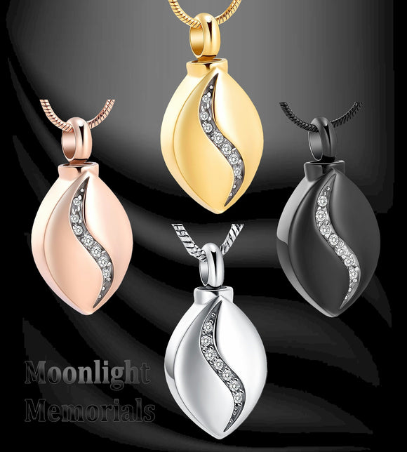 Elegant Inlay Crystal Stainless Steel Urn Cremation Necklace