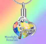 Always in my Heart Grandma Grandpa Crystal Urn Cremation Pendant Ash Holder Memorial Necklace