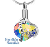 Always in my Heart Grandma Grandpa Crystal Urn Cremation Pendant Ash Holder Memorial Necklace