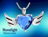 Heart Angel Wings Crystal Urn Cremation Necklace