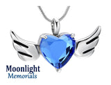 Heart Angel Wings Crystal Urn Cremation Necklace