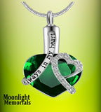 Always in my Heart Crystal Green Urn Cremation Pendant Ash Holder Memorial Necklace