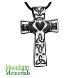 Irish Claddagh Heart Cross Cremation Urn Ash Holder Memorial Necklace