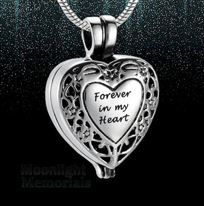 Forever in my Heart Locket Urn Cremation Pendant Ash Holder Memorial Necklace