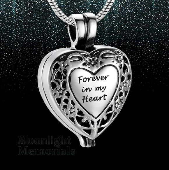 Forever in my Heart Locket Urn Cremation Pendant Ash Holder Memorial Necklace