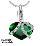 Always in my Heart Crystal Green Urn Cremation Pendant Ash Holder Memorial Necklace