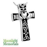 Irish Claddagh Heart Cross Cremation Urn Ash Holder Memorial Necklace