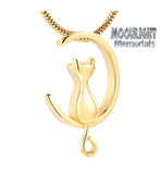 New Crescent Cat Moon Cremation Urn Keepsake Ashes Memorial Necklace