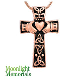 Irish Claddagh Heart Cross Cremation Urn Ash Holder Memorial Necklace