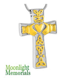 Irish Claddagh Heart Cross Cremation Urn Ash Holder Memorial Necklace