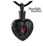 Heart Crystal Embossed Black Urn Cremation Pendant Ashes Holder Memorial Necklace