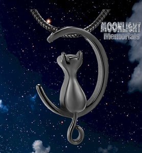 New Crescent Cat Moon Cremation Urn Keepsake Ashes Memorial Necklace