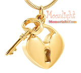 Heart Lock and Key Urn Cremation Necklace