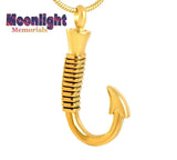 Fish Hook Gold Fishing Urn Cremation Pendant Ash Holder Memorial Necklace