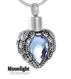 Birthstones Crystal Locket Cremation Urn Ashes Holder Memorial Necklace