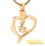 Heart Pet Paw Charm Urn Cremation Necklace