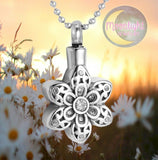 Daisy Flower  Crystal Cremation Urn Keepsake Ashes Memorial Necklace