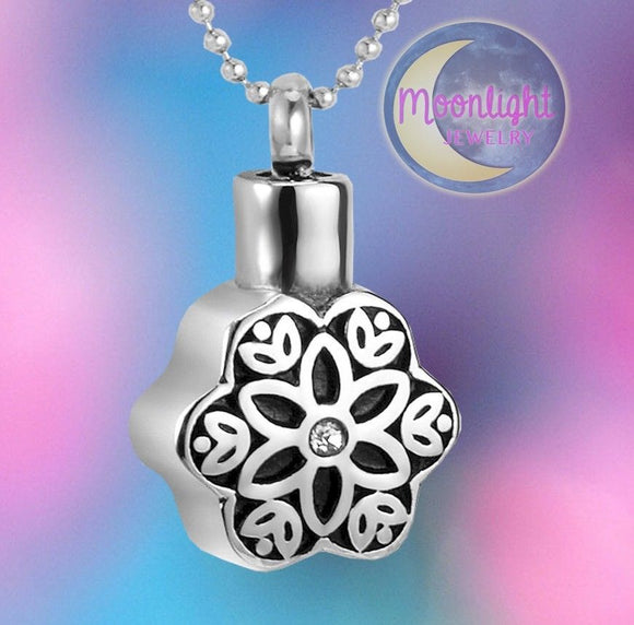 Flower Crystal Cremation Urn Keepsake Ashes Memorial Necklace