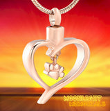 Heart Pet Paw Charm Urn Cremation Necklace