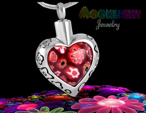 Flower Patch Heart Urn Cremation Necklace